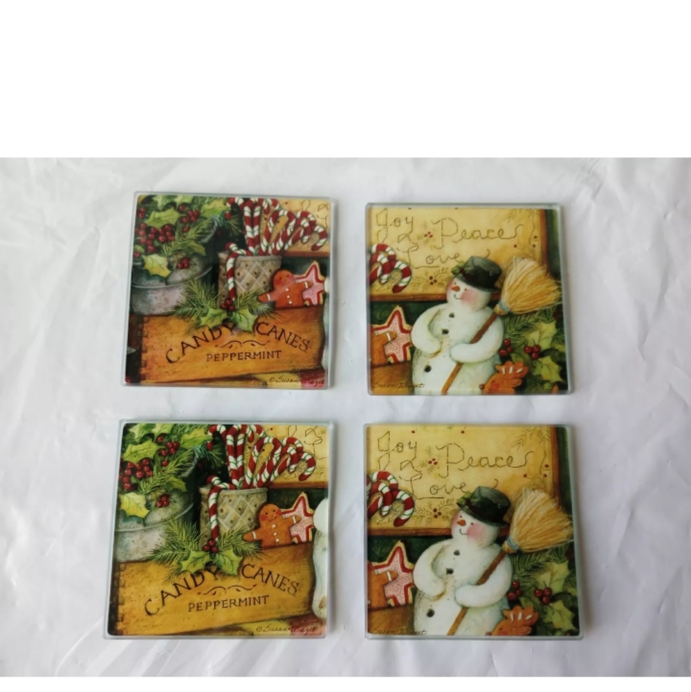 - Susan Winget Christmas Coasters Glass Beveled Edge Set of 4 Countetop Ar…